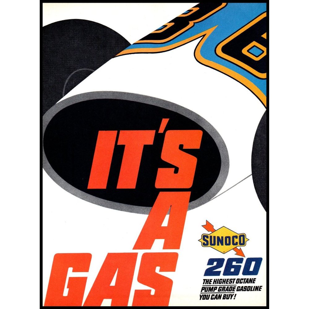 1968 Sunoco 260 It's a Gas Vintage Print Ad Race Car Racing Open Wheel Wall All